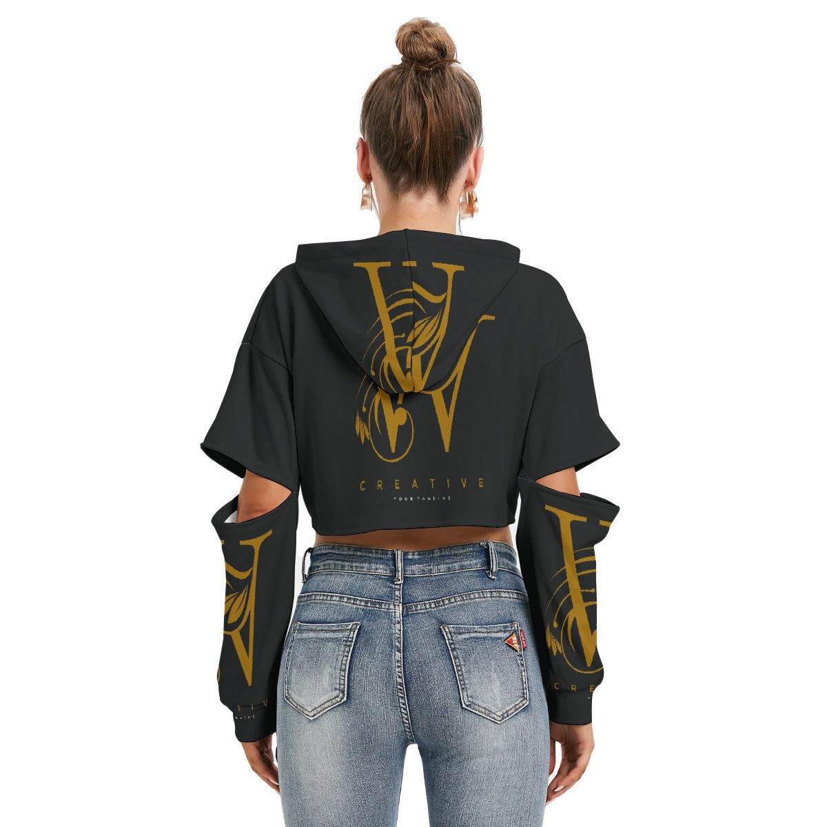 All-Over Print Women's Heavy Fleece Hoodie With Hollow Out Sleeve