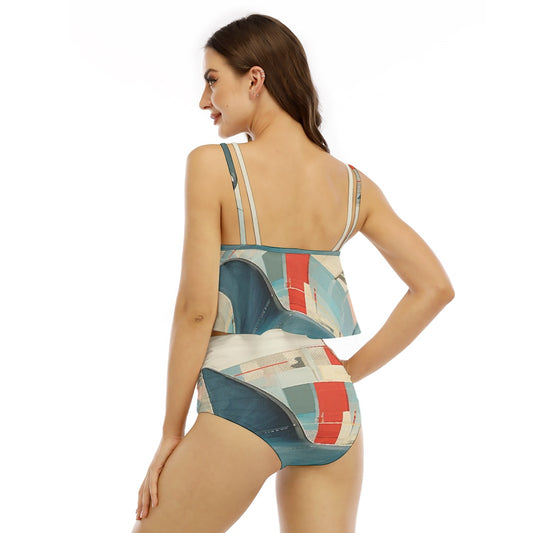 All-Over Print Women's Ruffled Vest Bikini Swimsuit