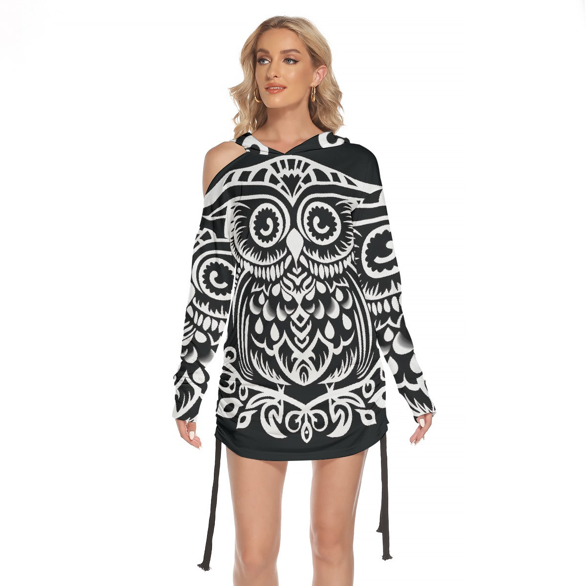 All-Over Print Women's One-shoulder Dress With Waist Shirring