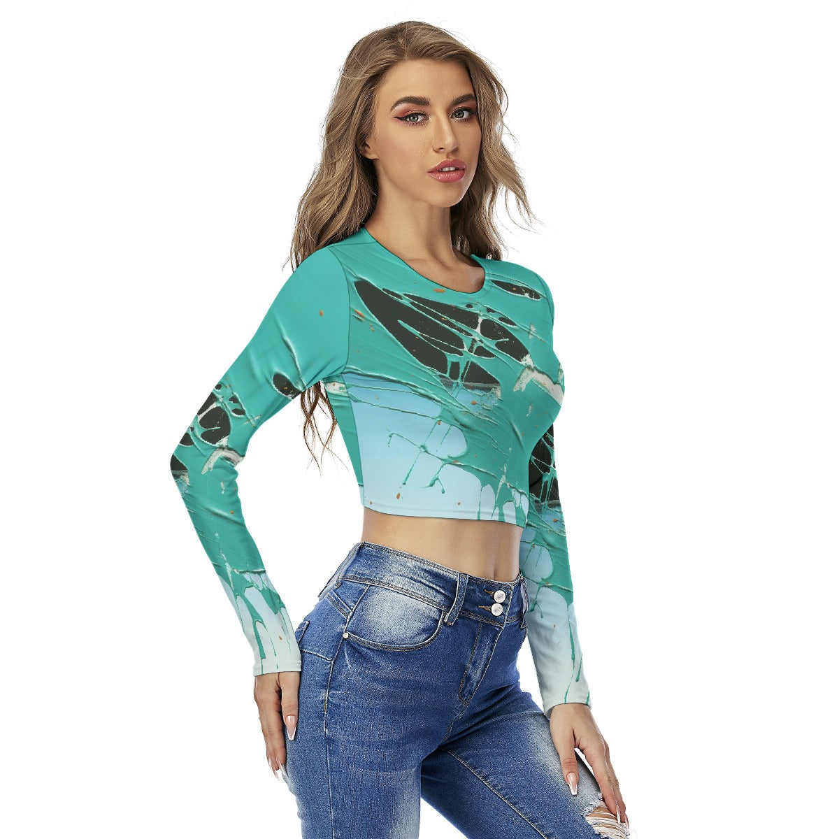 All-Over Print Women's Round Neck Crop Top T-Shirt