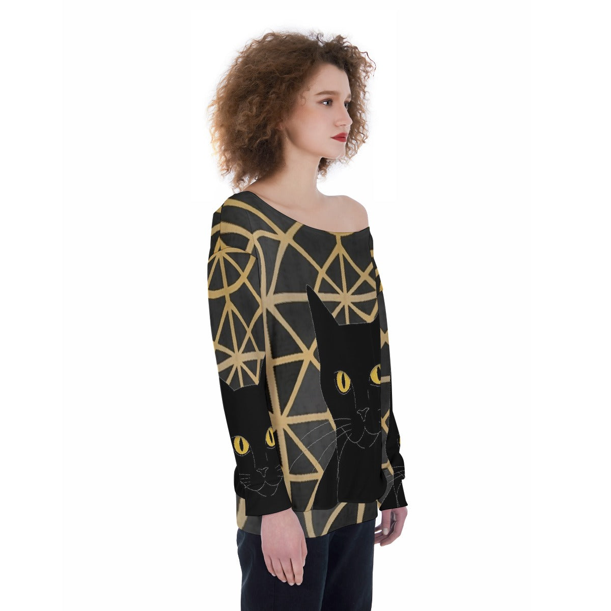 All-Over Print Oversized Women's Off-Shoulder Sweatshirt