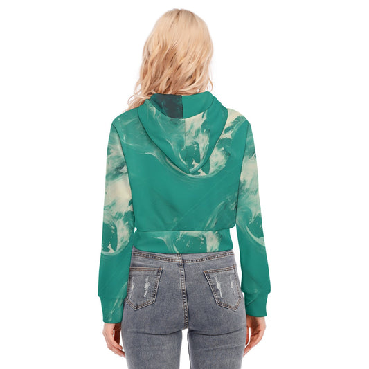 All-Over Print Women's Crop Top Hoodie With Zipper Closure