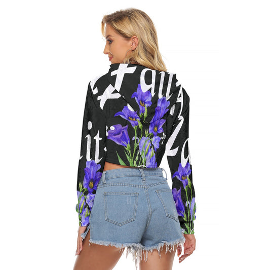 All-Over Print Women's Crop Top Hoodie|Velvet