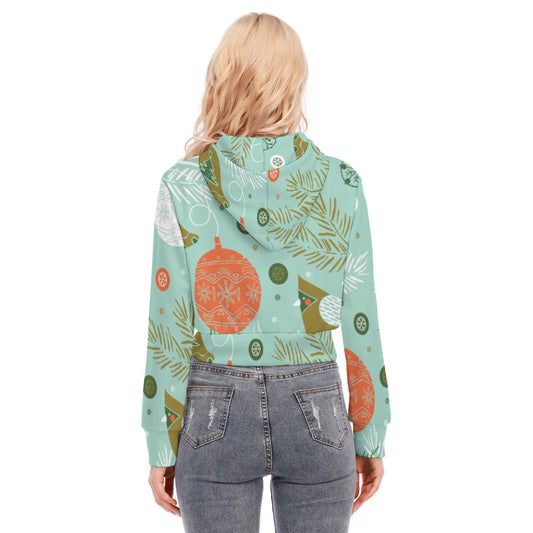All-Over Print Women's Crop Top Hoodie With Zipper Closure