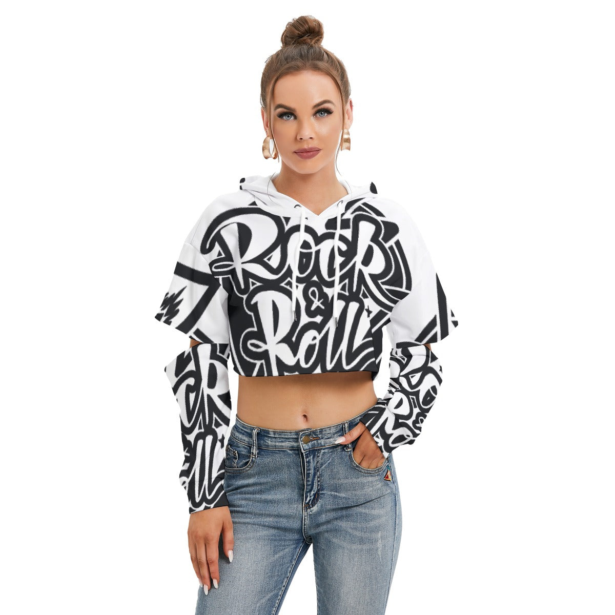 All-Over Print Women's Heavy Fleece Hoodie With Hollow Out Sleeve