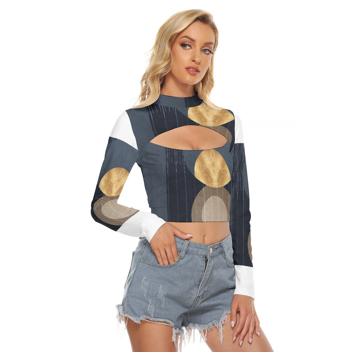 All-Over Print Women's Hollow Chest Keyhole Tight Crop Top