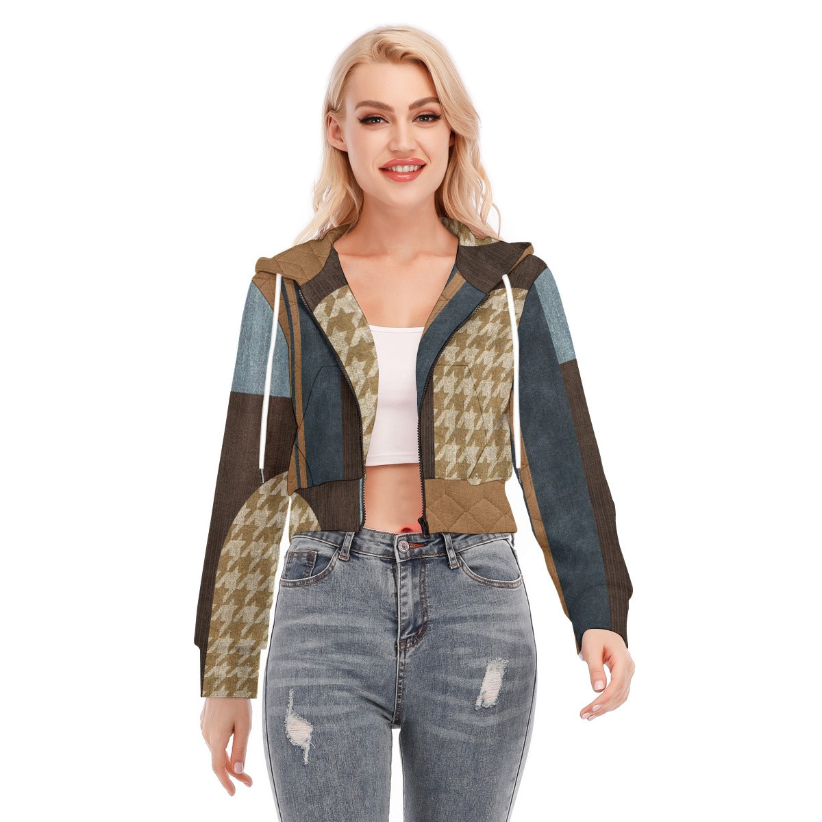 All-Over Print Women's Crop Top Hoodie With Zipper Closure