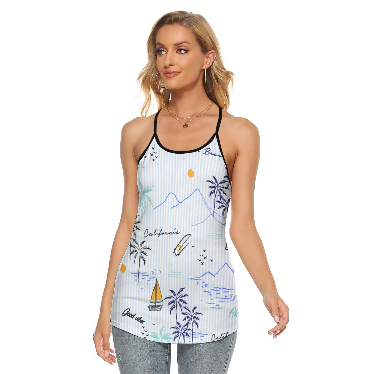 All-Over Print Women's Criss-Cross Open Back Tank Top
