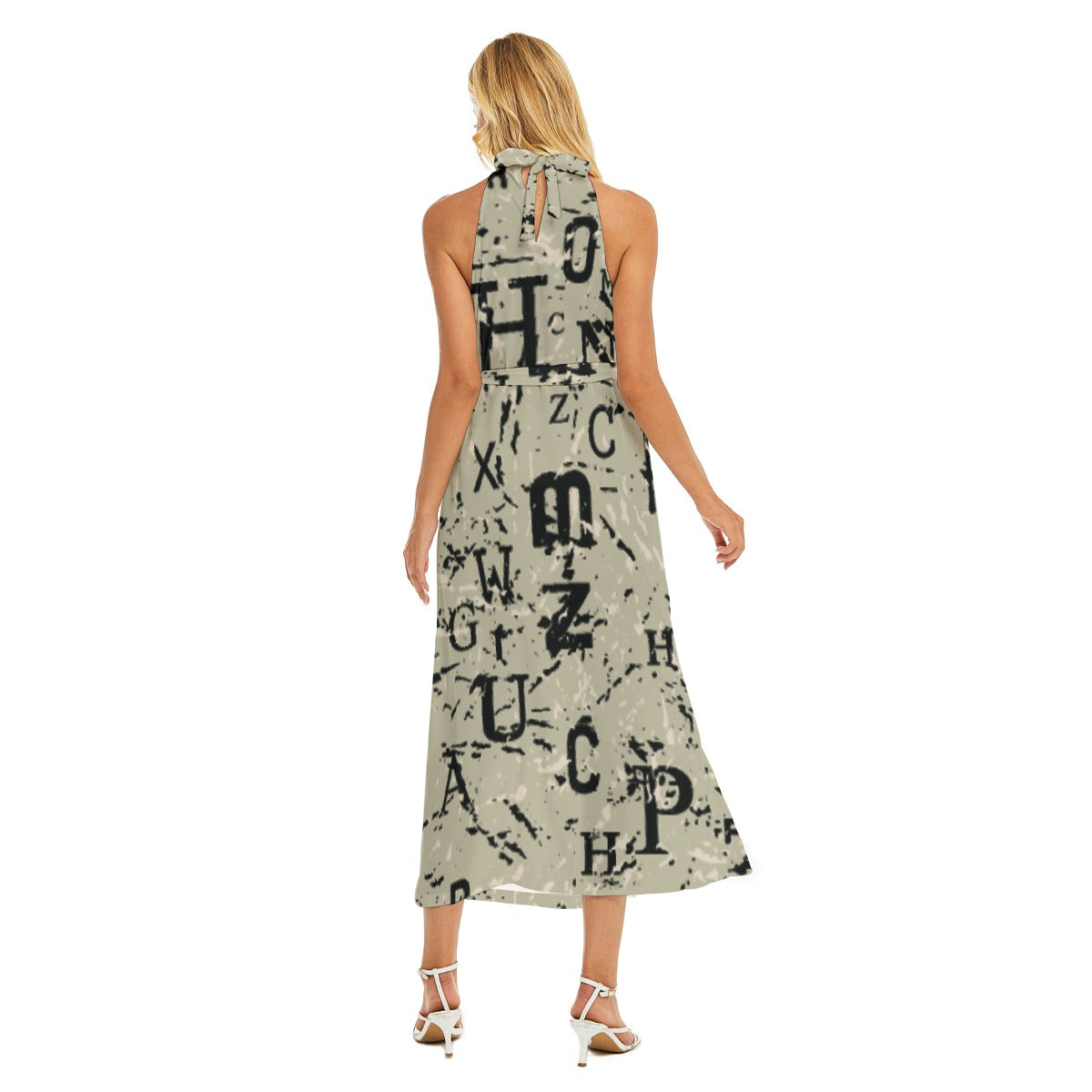 All-Over Print Women's Wrap Hem Belted Halter Dress