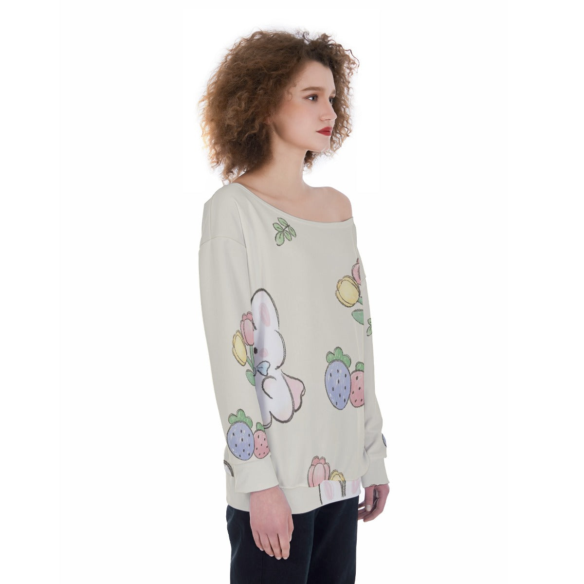 All-Over Print Oversized Women's Off-Shoulder Sweatshirt