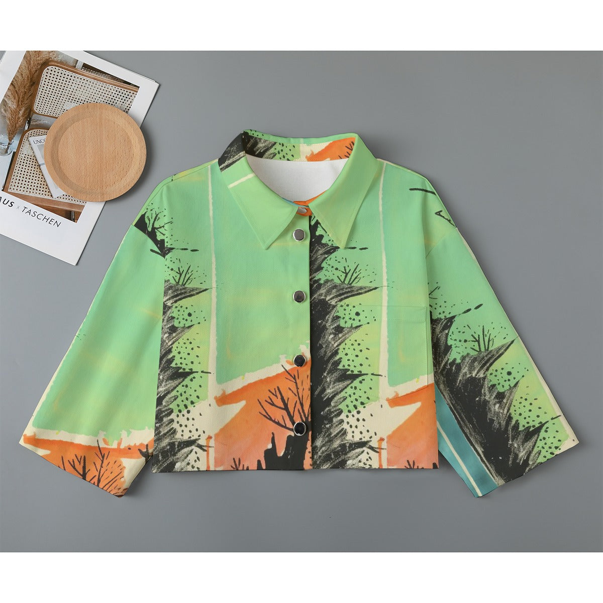 All-Over Print Women's Cropped Jacket | 245GSM Cotton