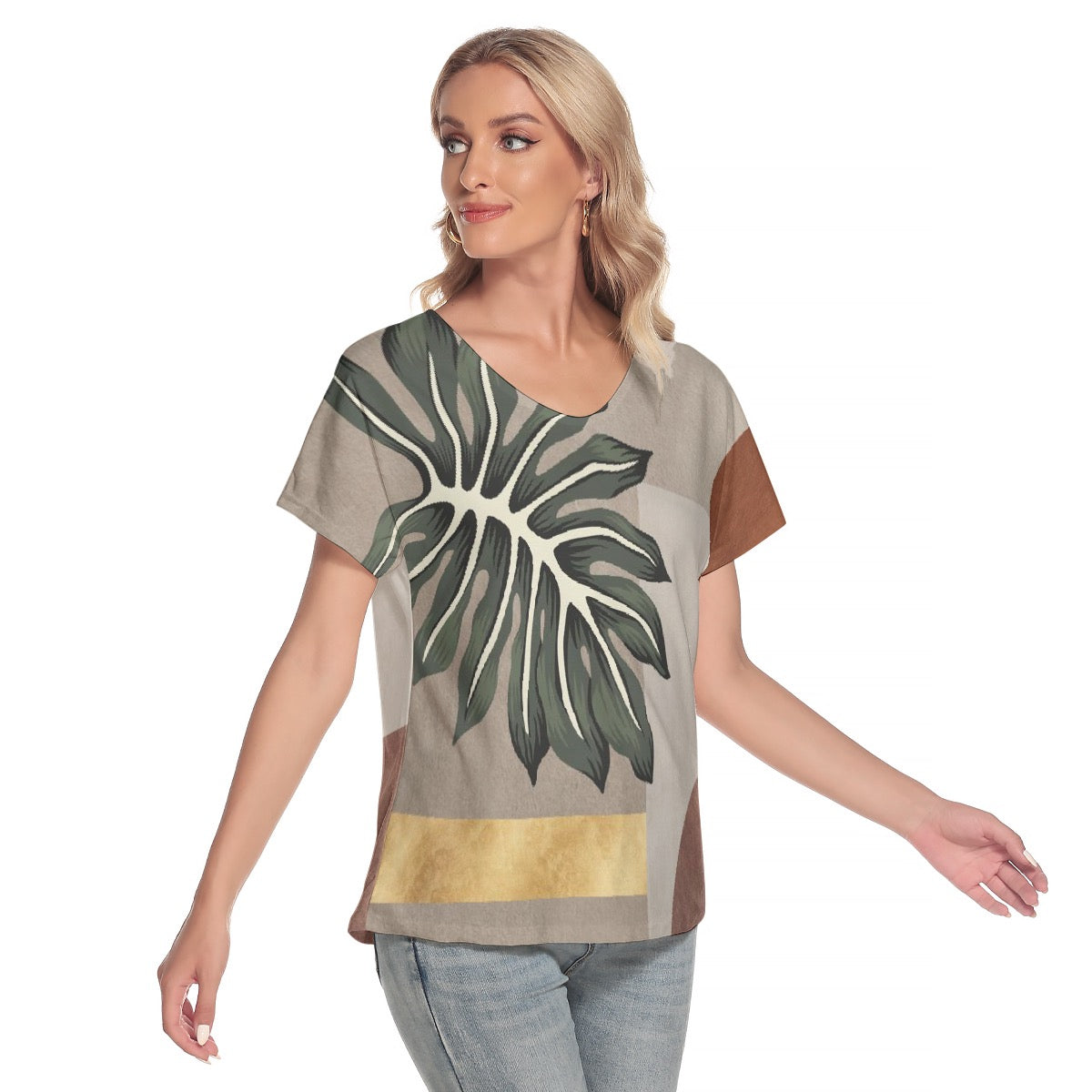 All-Over Print Women's Loose V-neck Short Sleeve T-shirt