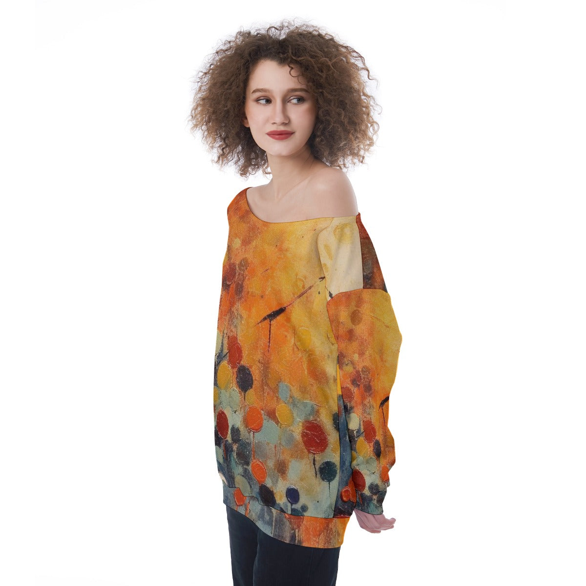 All-Over Print Oversized Women's Off-Shoulder Sweatshirt