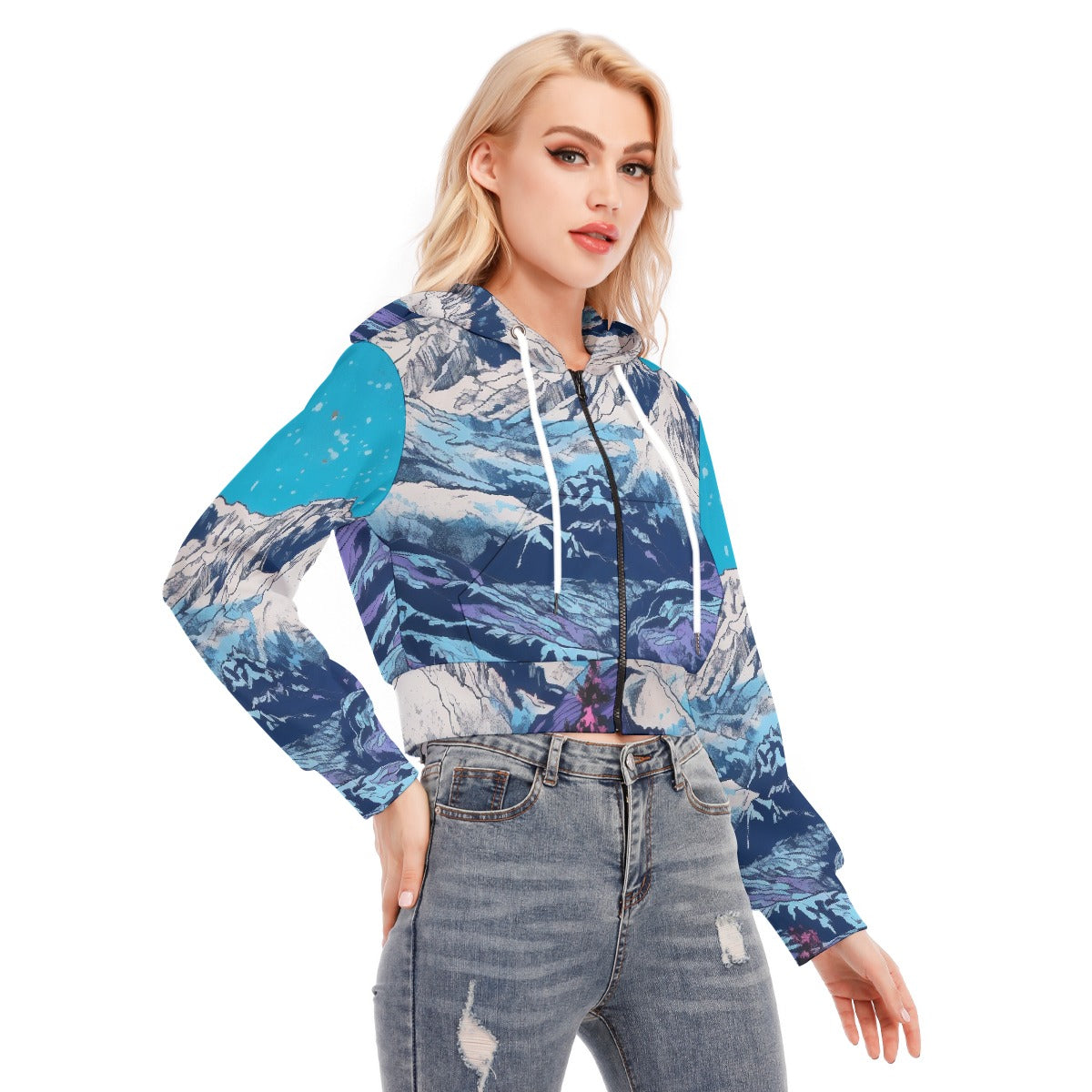 All-Over Print Women's Crop Top Hoodie With Zipper Closure