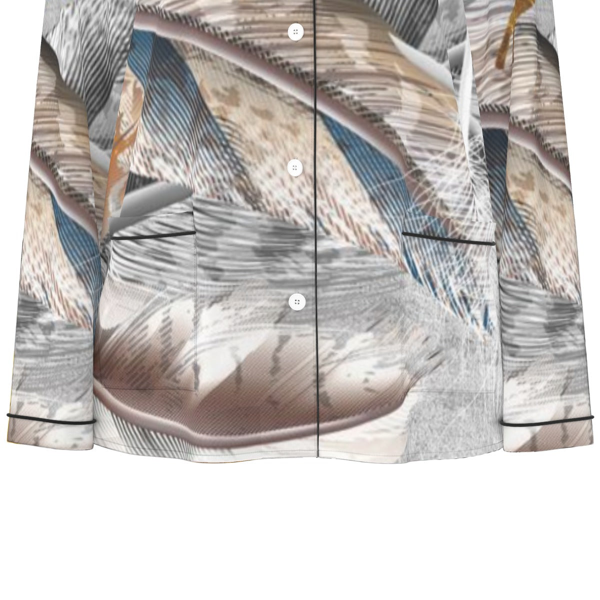 All-Over Print Women's Long Sleeve Pajama Set With Black Contrast Piping