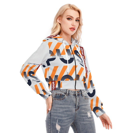 All-Over Print Women's Crop Top Hoodie With Zipper Closure