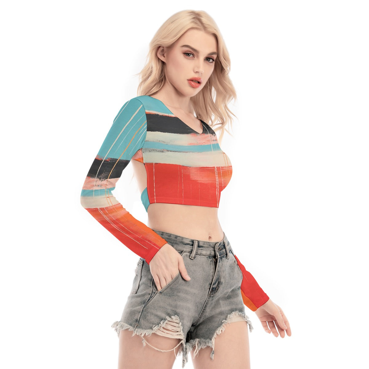 All-Over Print Women's Back Hollow T-shirt With Strap