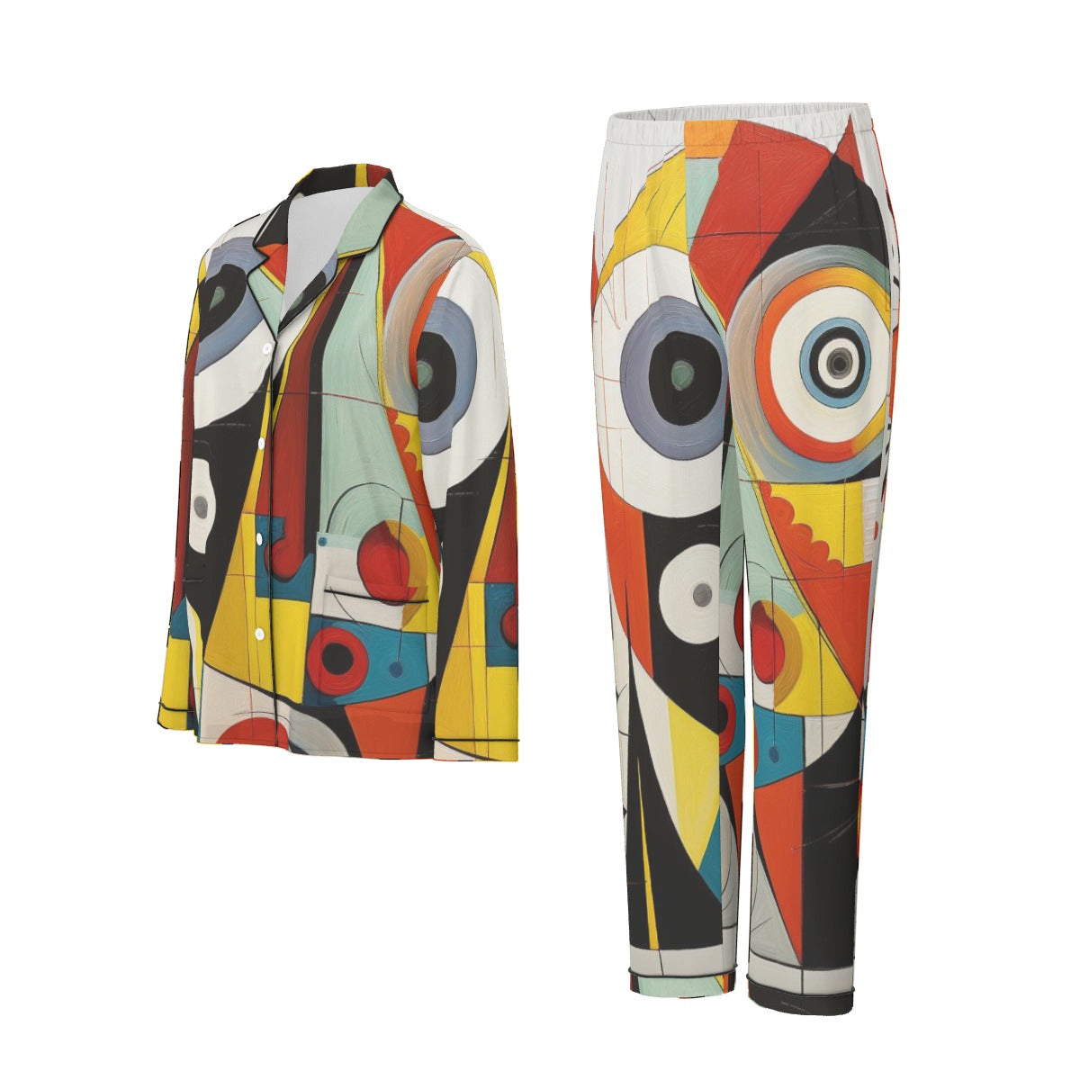 All-Over Print Women's Long Sleeve Pajama Set With Black Contrast Piping