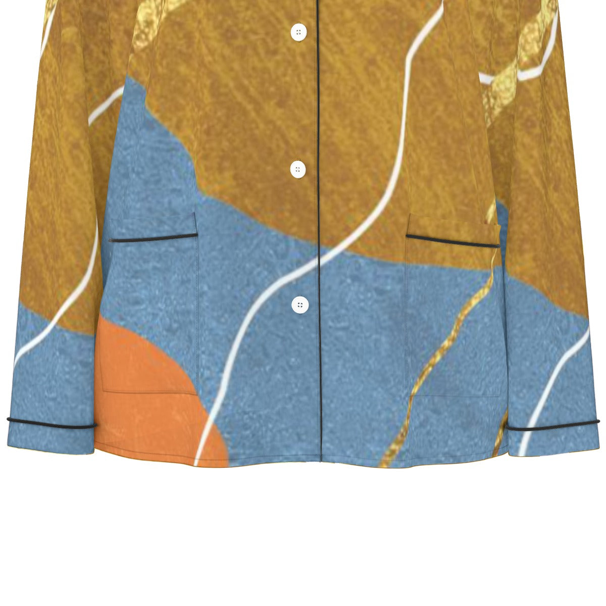 All-Over Print Women's Long Sleeve Pajama Set With Black Contrast Piping