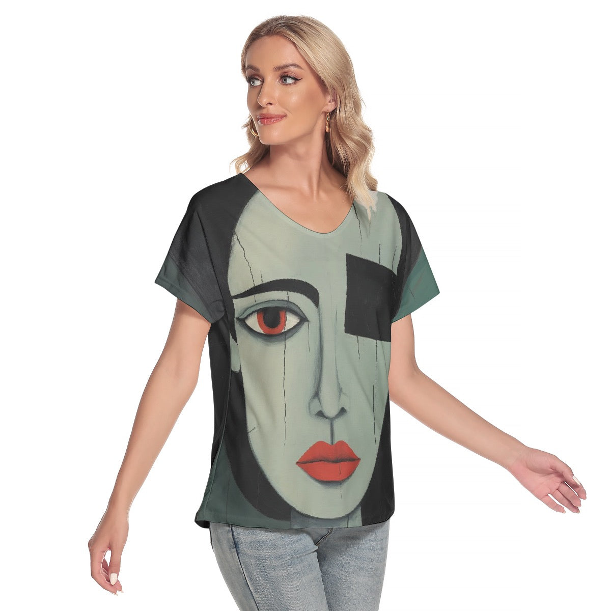 All-Over Print Women's Loose V-neck Short Sleeve T-shirt