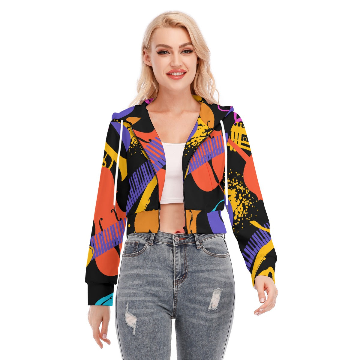 All-Over Print Women's Crop Top Hoodie With Zipper Closure