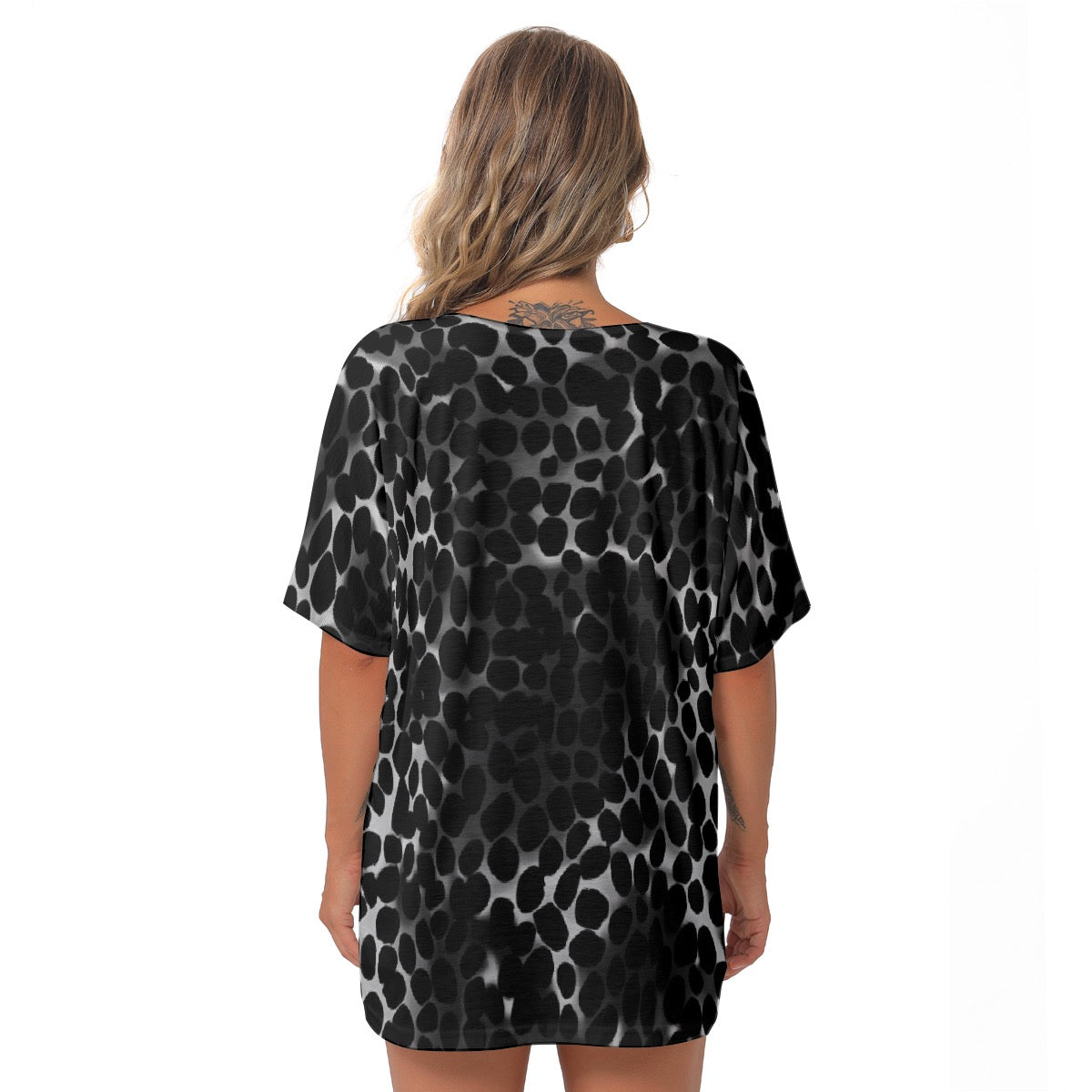 All-Over Print Women's Bat Sleeves V-Neck Blouse