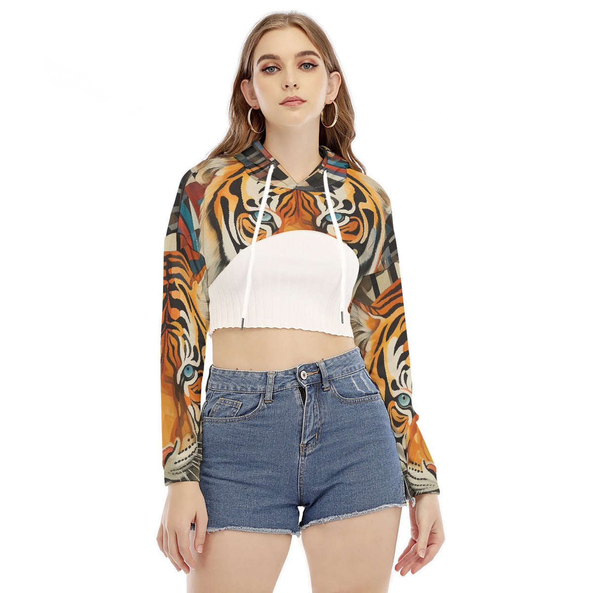 All-Over Print Women's Smock Short Hoodie With Long Sleeve