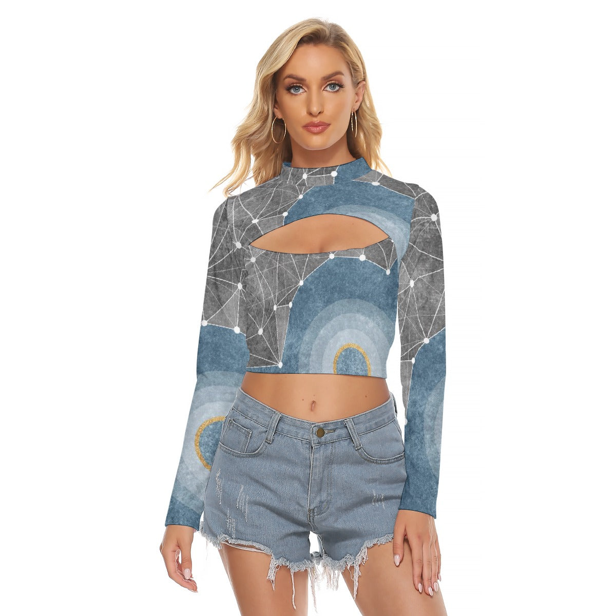 All-Over Print Women's Hollow Chest Keyhole Tight Crop Top