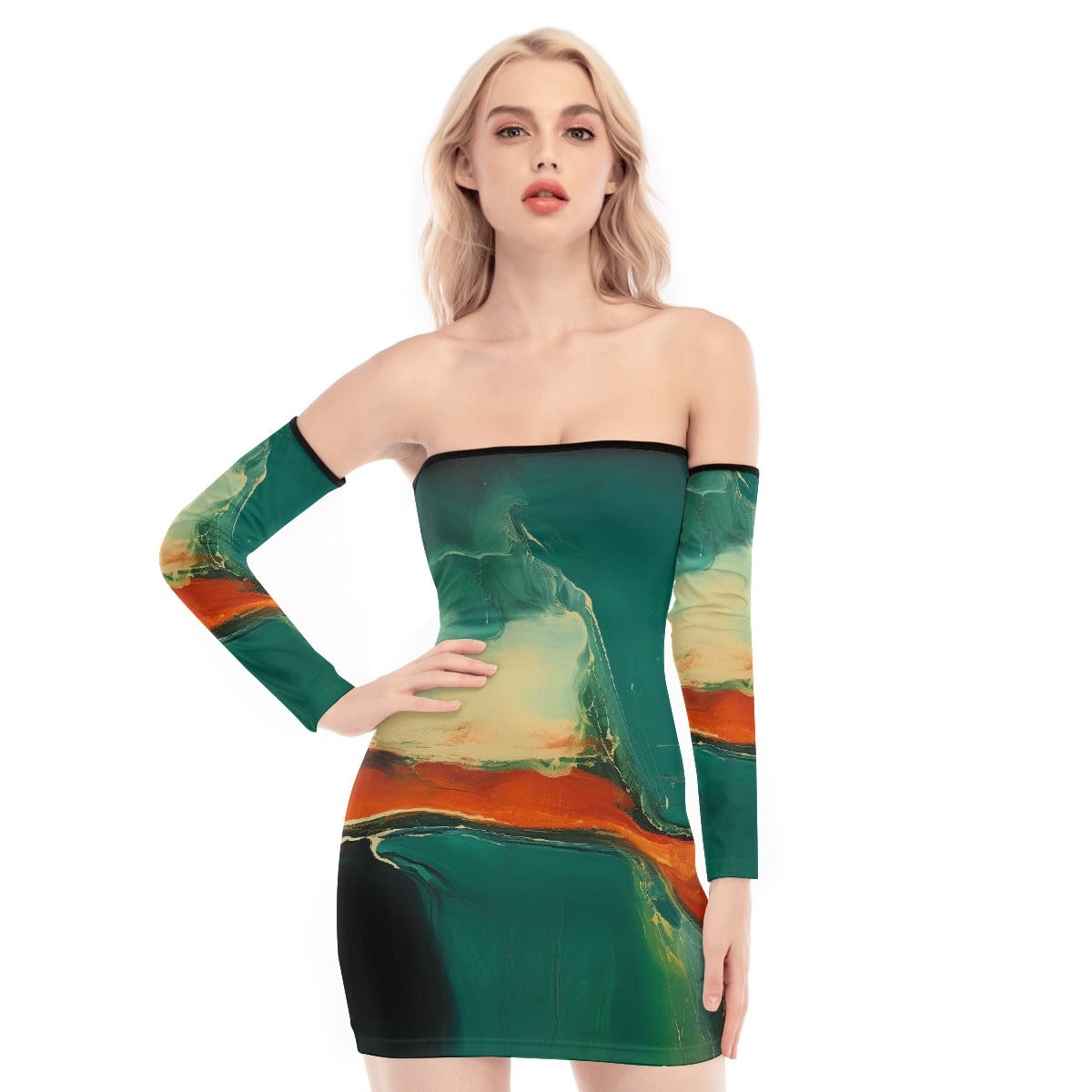 All-Over Print Women's Off-shoulder Back Lace-up Dress