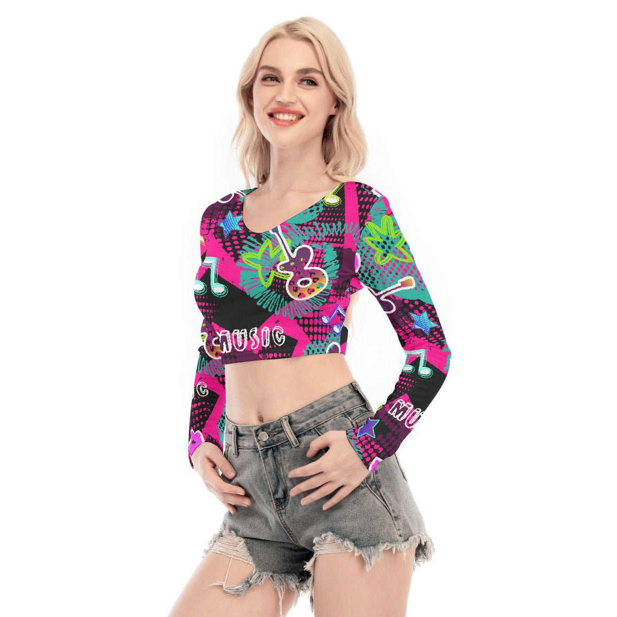 All-Over Print Women's Back Hollow T-shirt With Strap