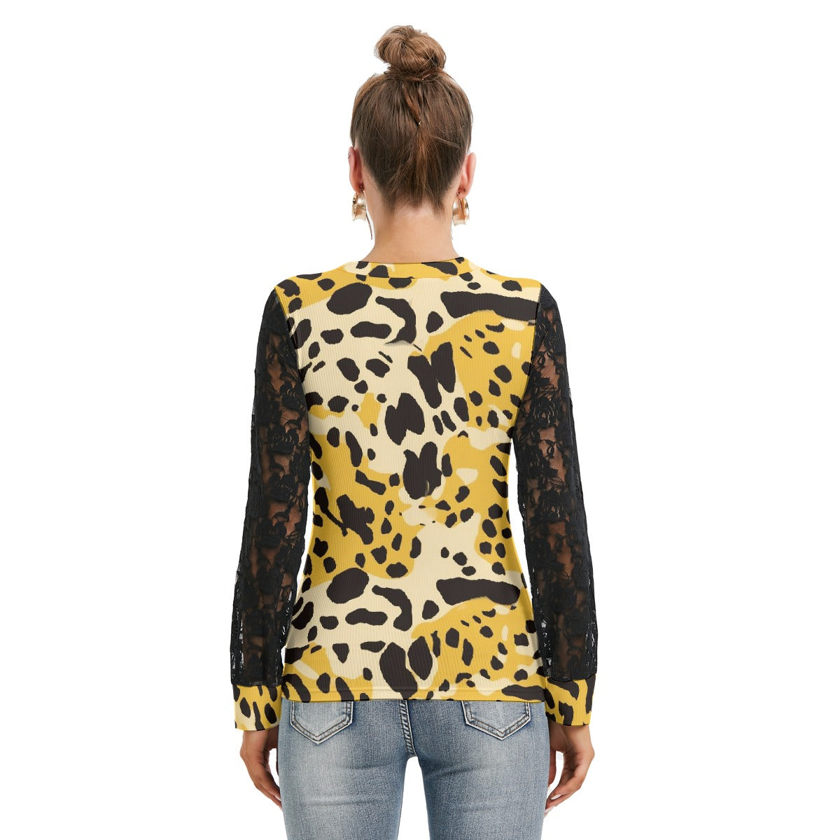 All-Over Print Women's T-shirt And Sleeve With Black Lace