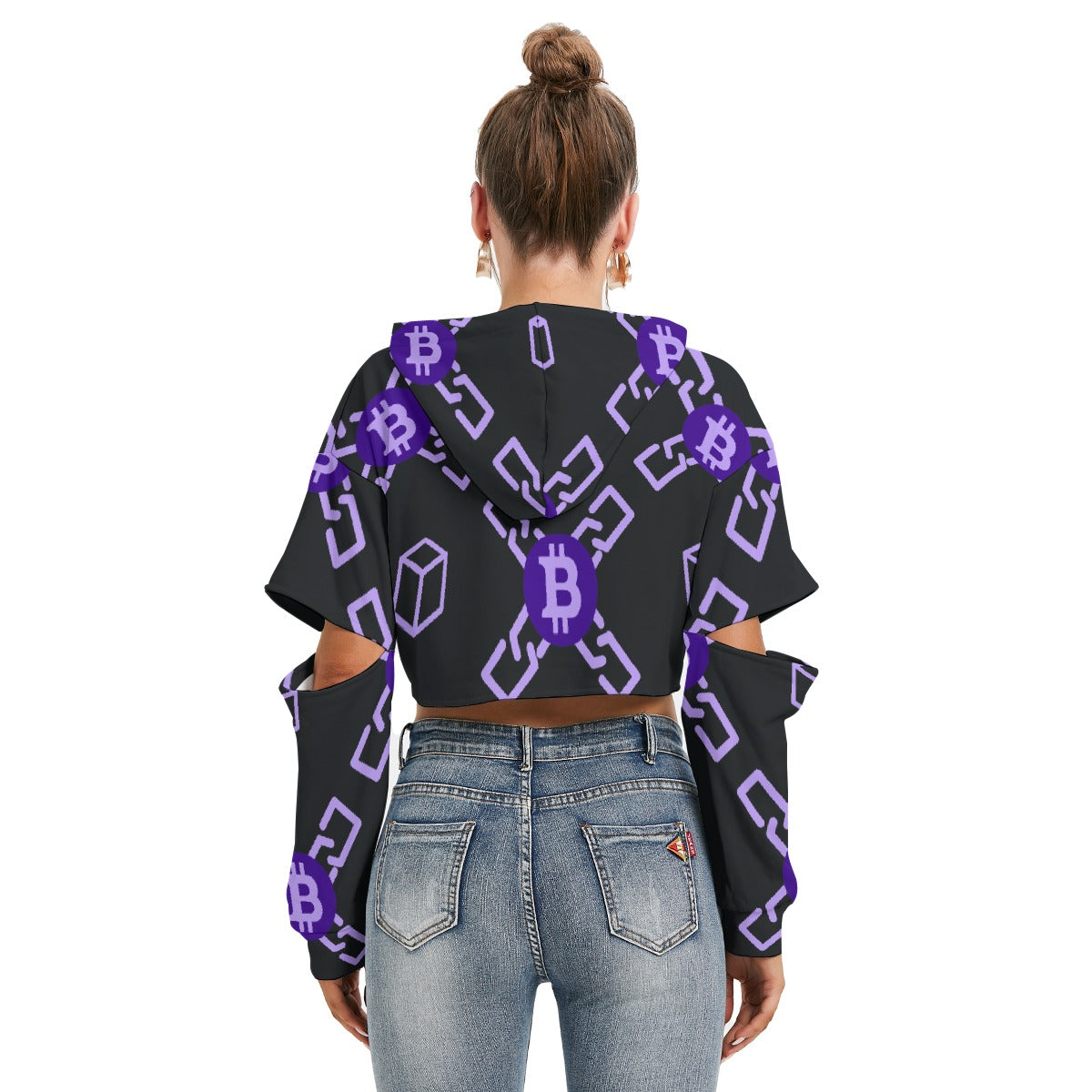 All-Over Print Women's Heavy Fleece Hoodie With Hollow Out Sleeve