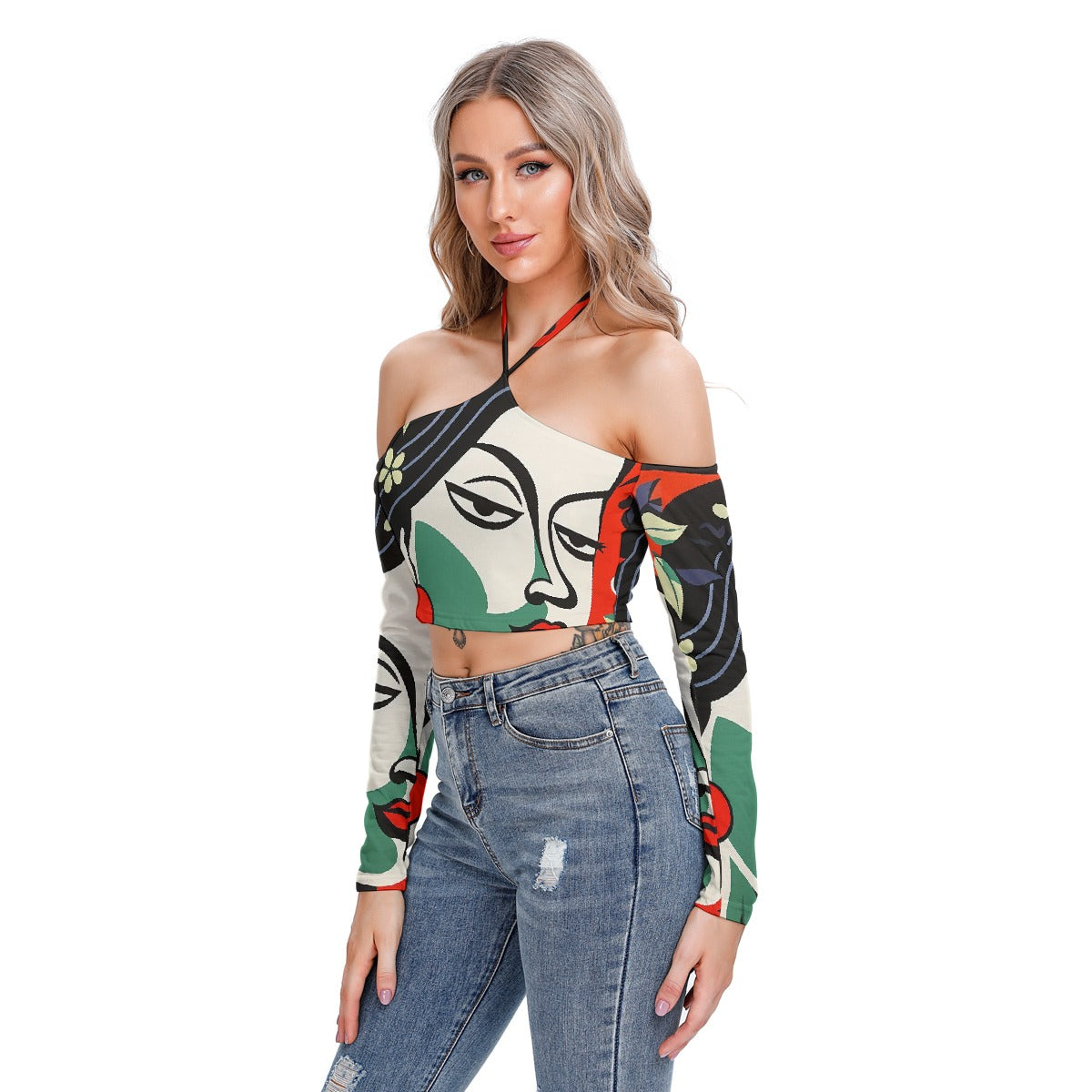 All-Over Print Women's Halter Lace-up Top