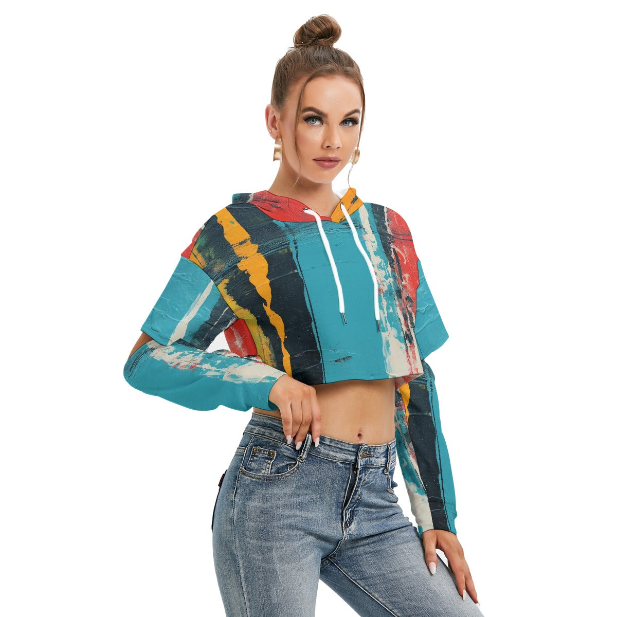 All-Over Print Women's Heavy Fleece Hoodie With Hollow Out Sleeve