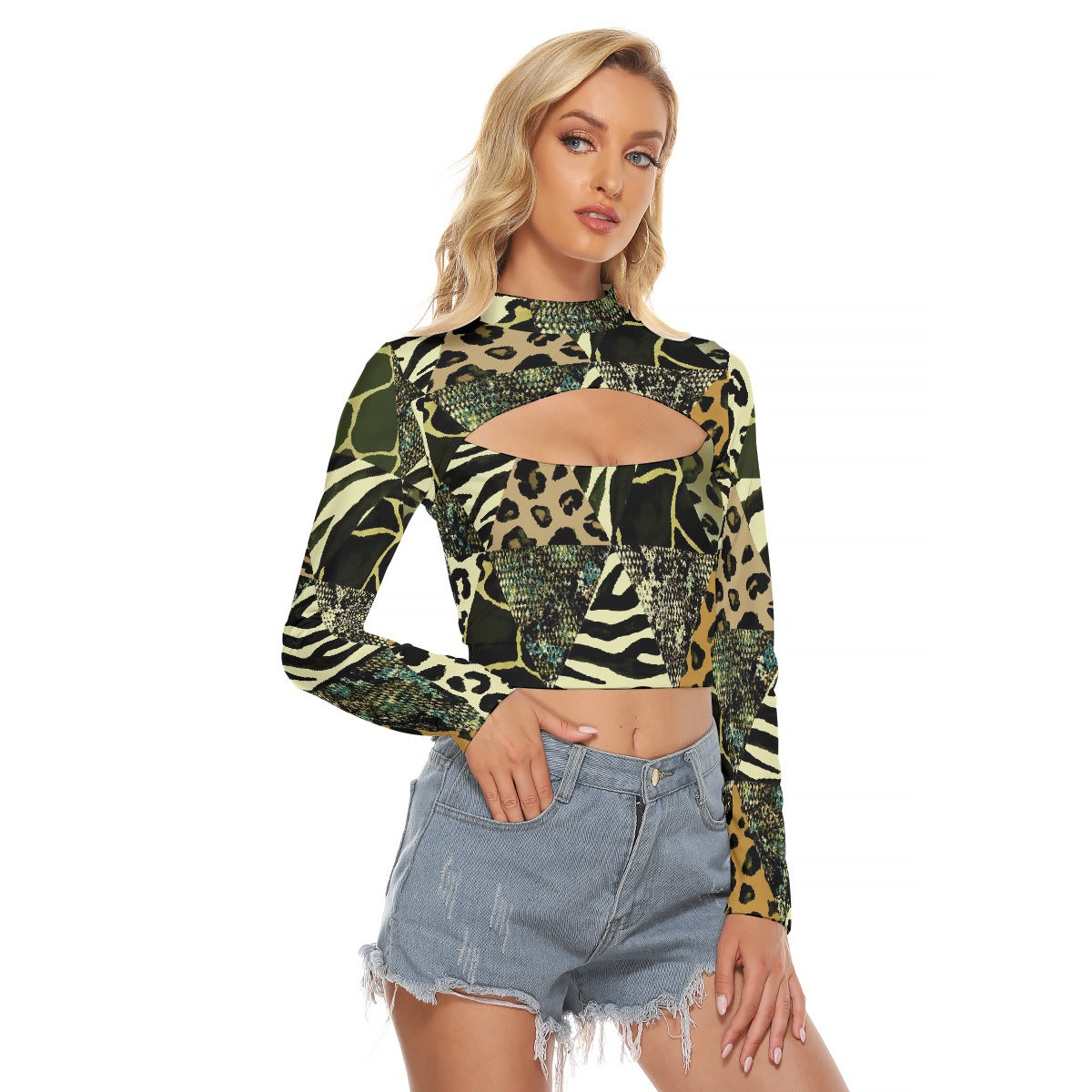 All-Over Print Women's Hollow Chest Keyhole Tight Crop Top