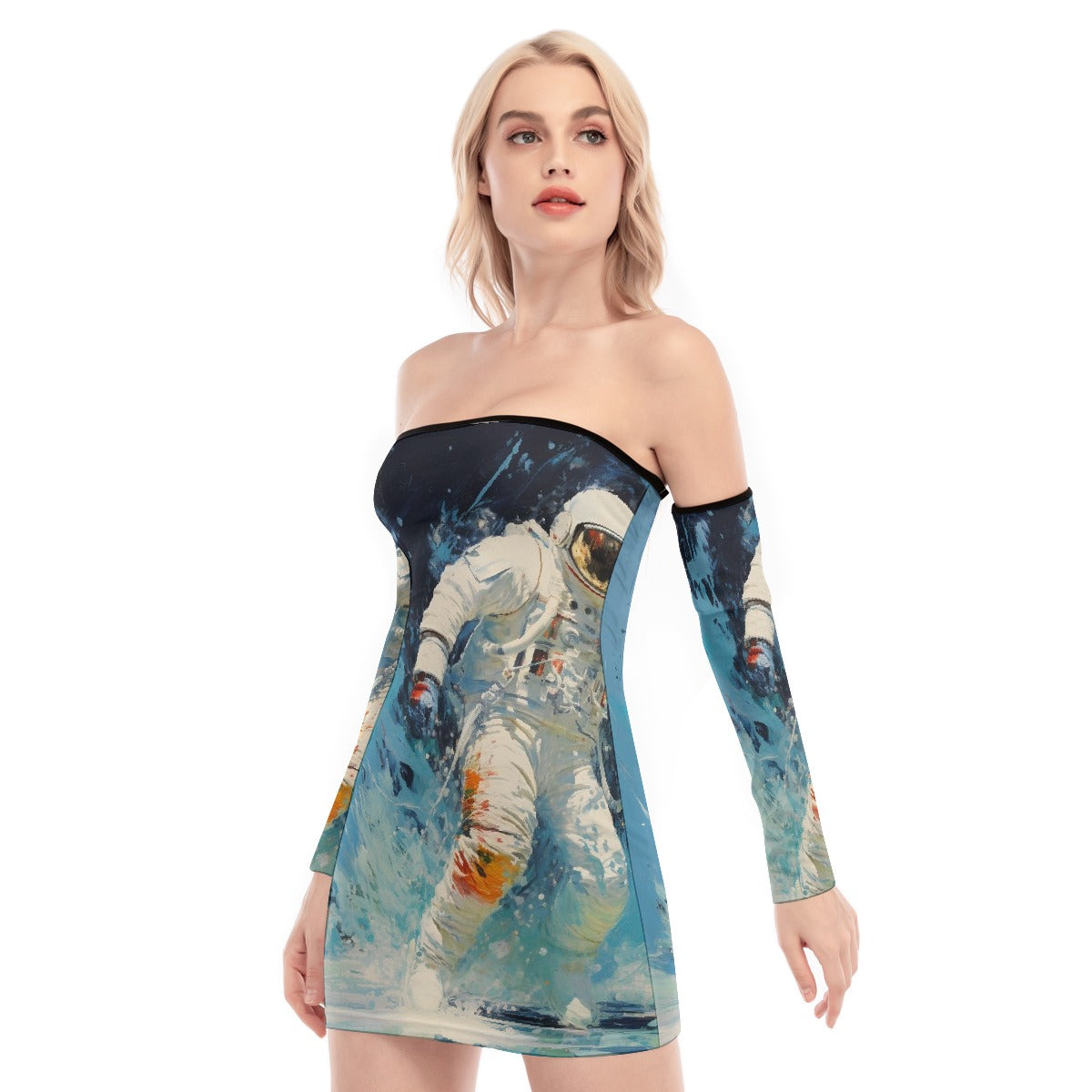 All-Over Print Women's Off-shoulder Back Lace-up Dress