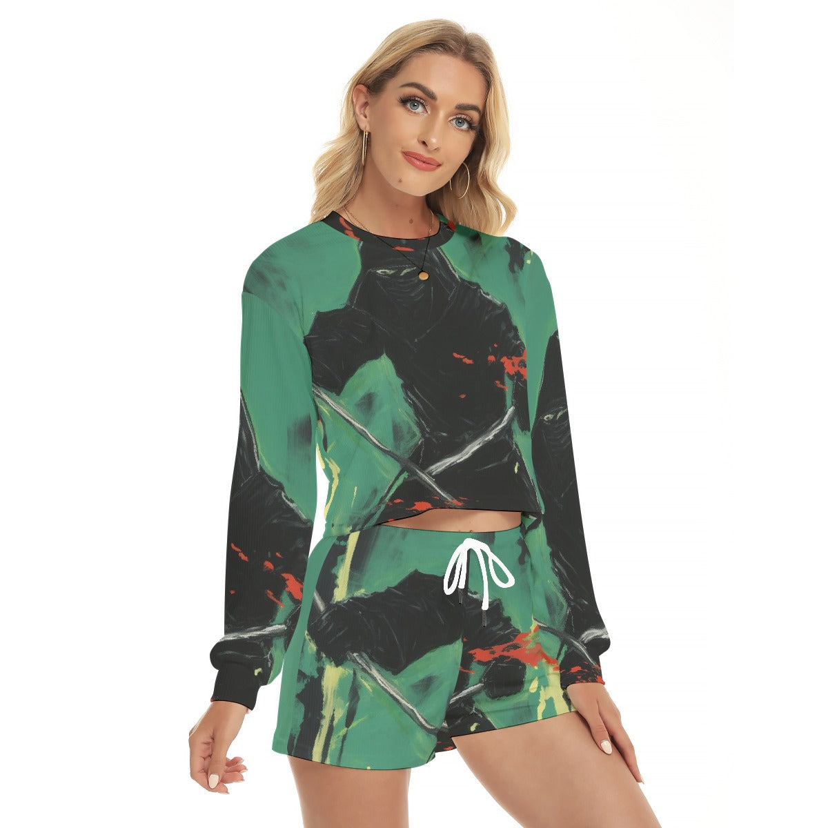All-Over Print Women's Short Sweatshirt And Pants Suit