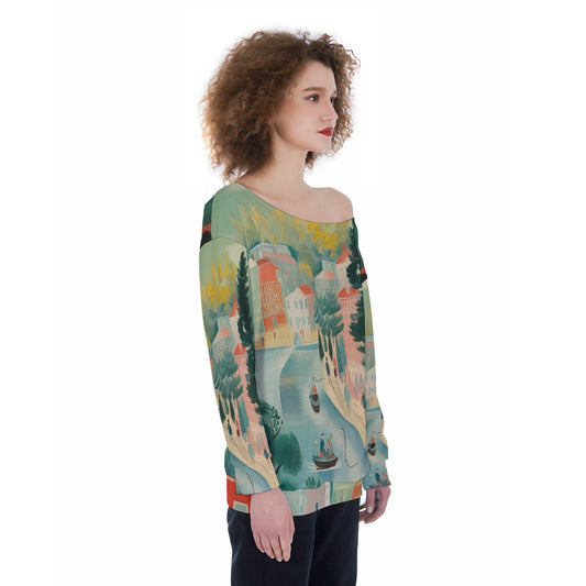All-Over Print Oversized Women's Off-Shoulder Sweatshirt