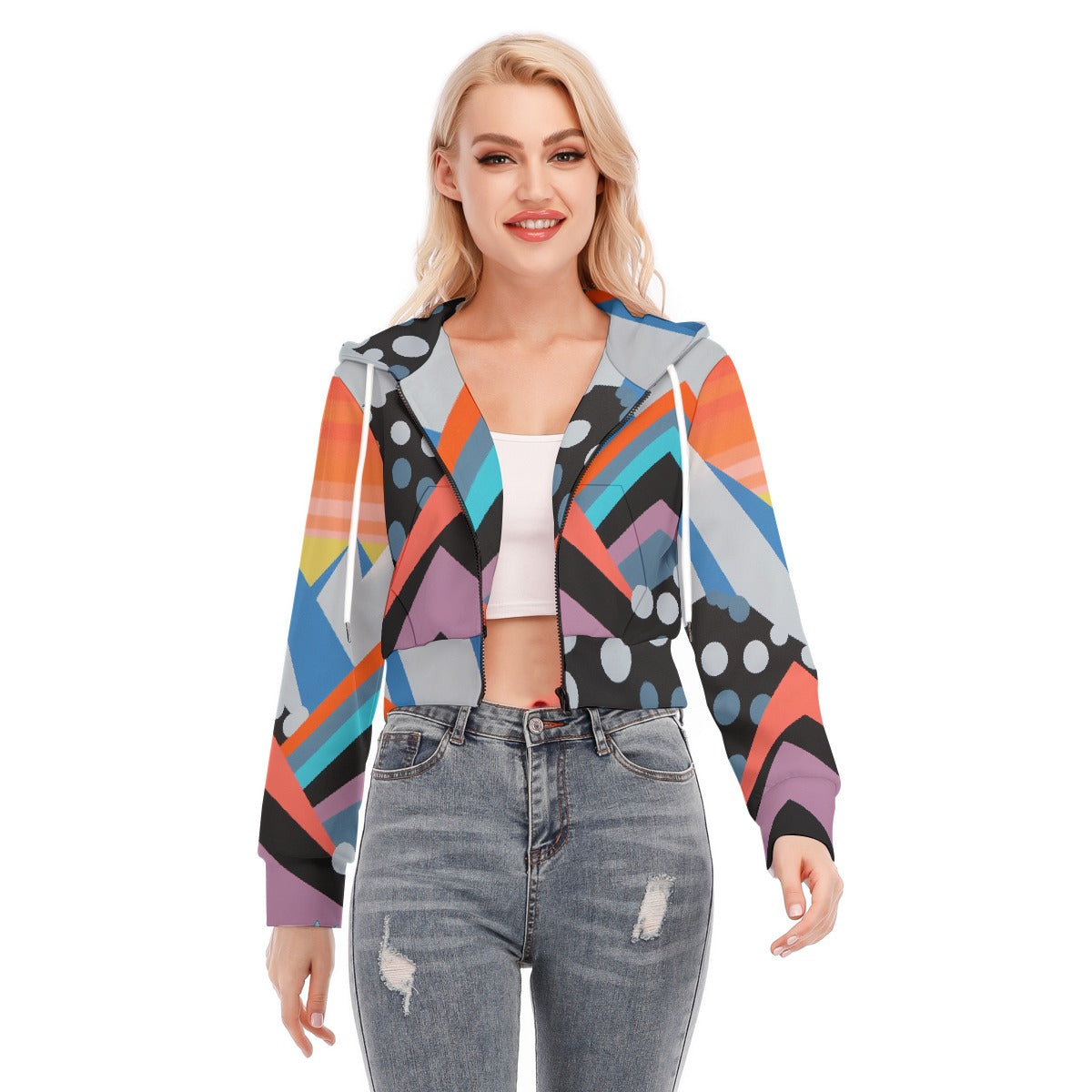 All-Over Print Women's Crop Top Hoodie With Zipper Closure