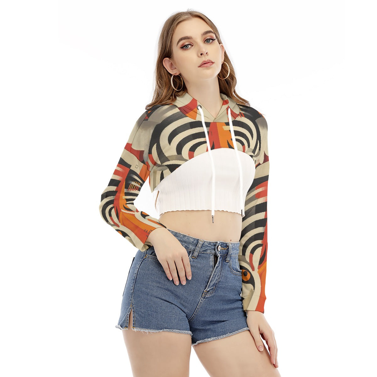 All-Over Print Women's Smock Short Hoodie With Long Sleeve