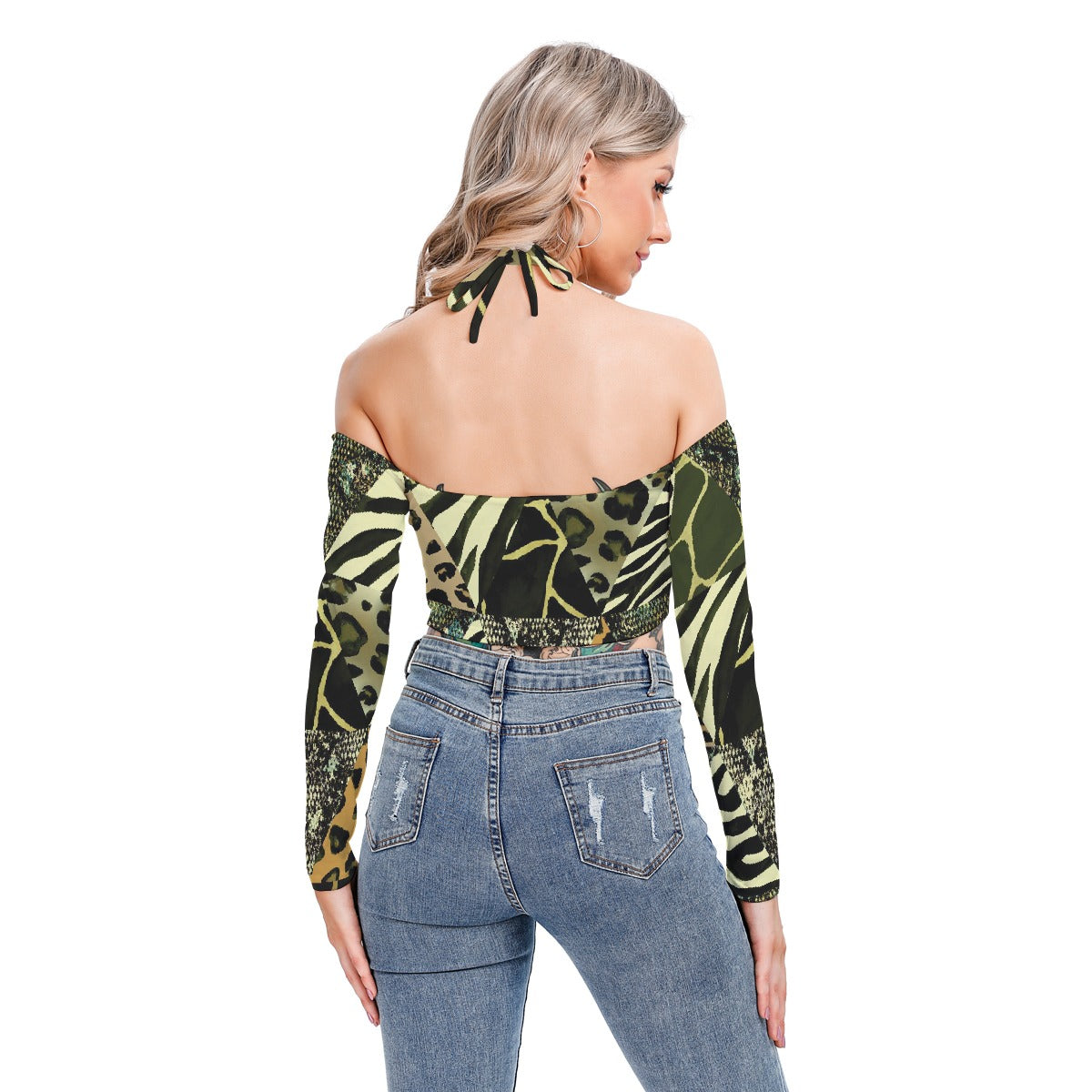 All-Over Print Women's Halter Lace-up Top