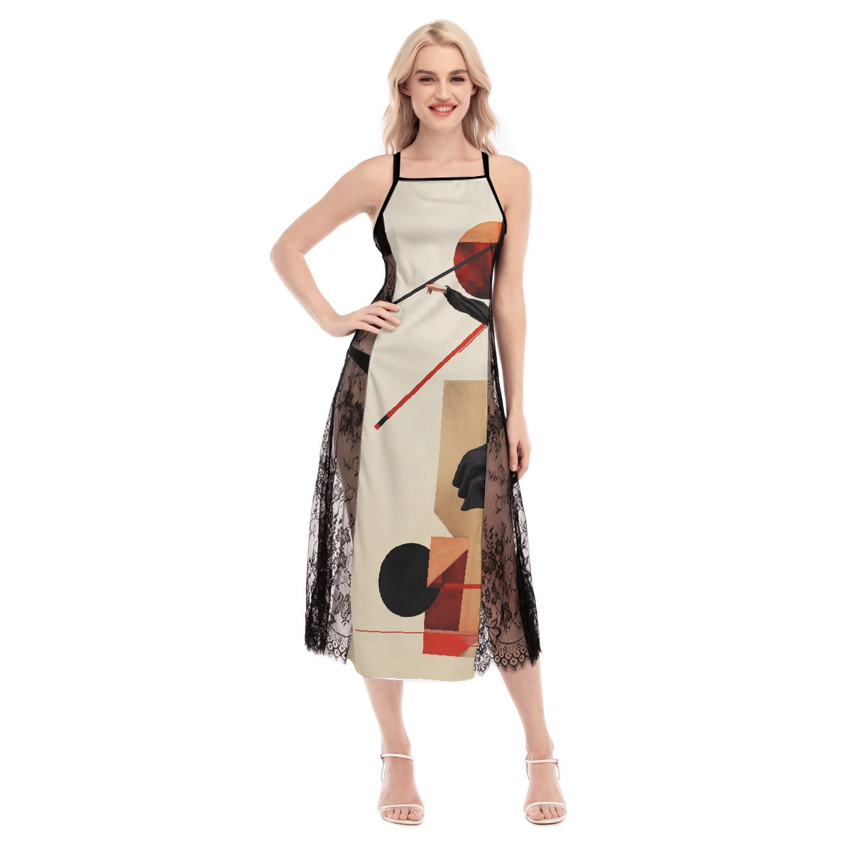 All-Over Print Women's Lace Cami Cross Back Dress