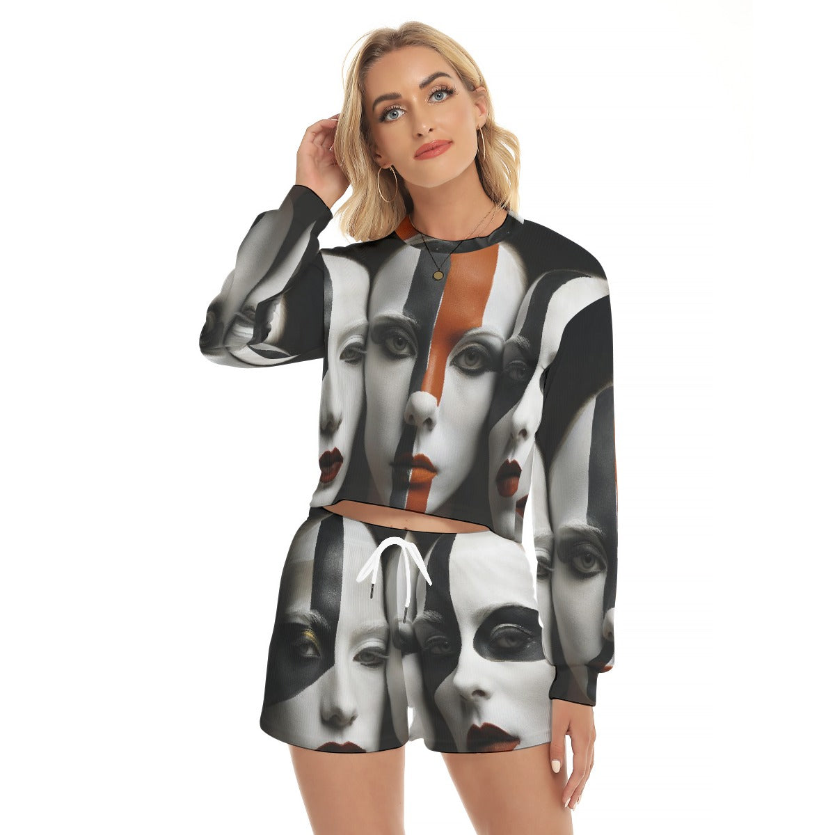 All-Over Print Women's Short Sweatshirt And Pants Suit
