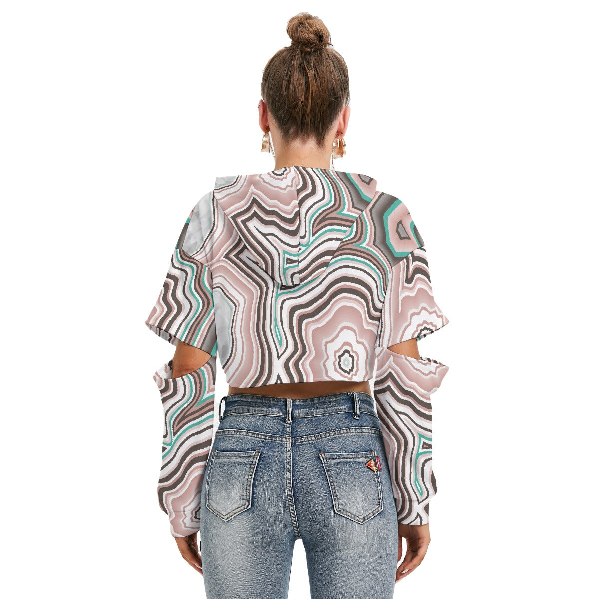 All-Over Print Women's Heavy Fleece Hoodie With Hollow Out Sleeve