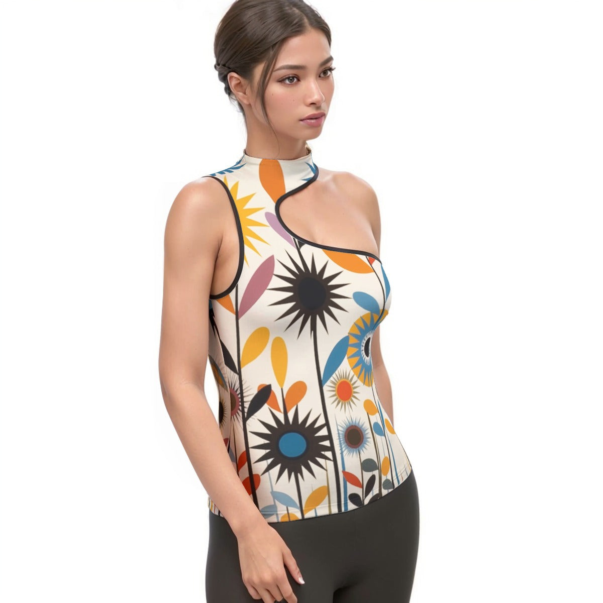 All-Over Print Women's Halter Sleeveless Asymmetrical Tank Top