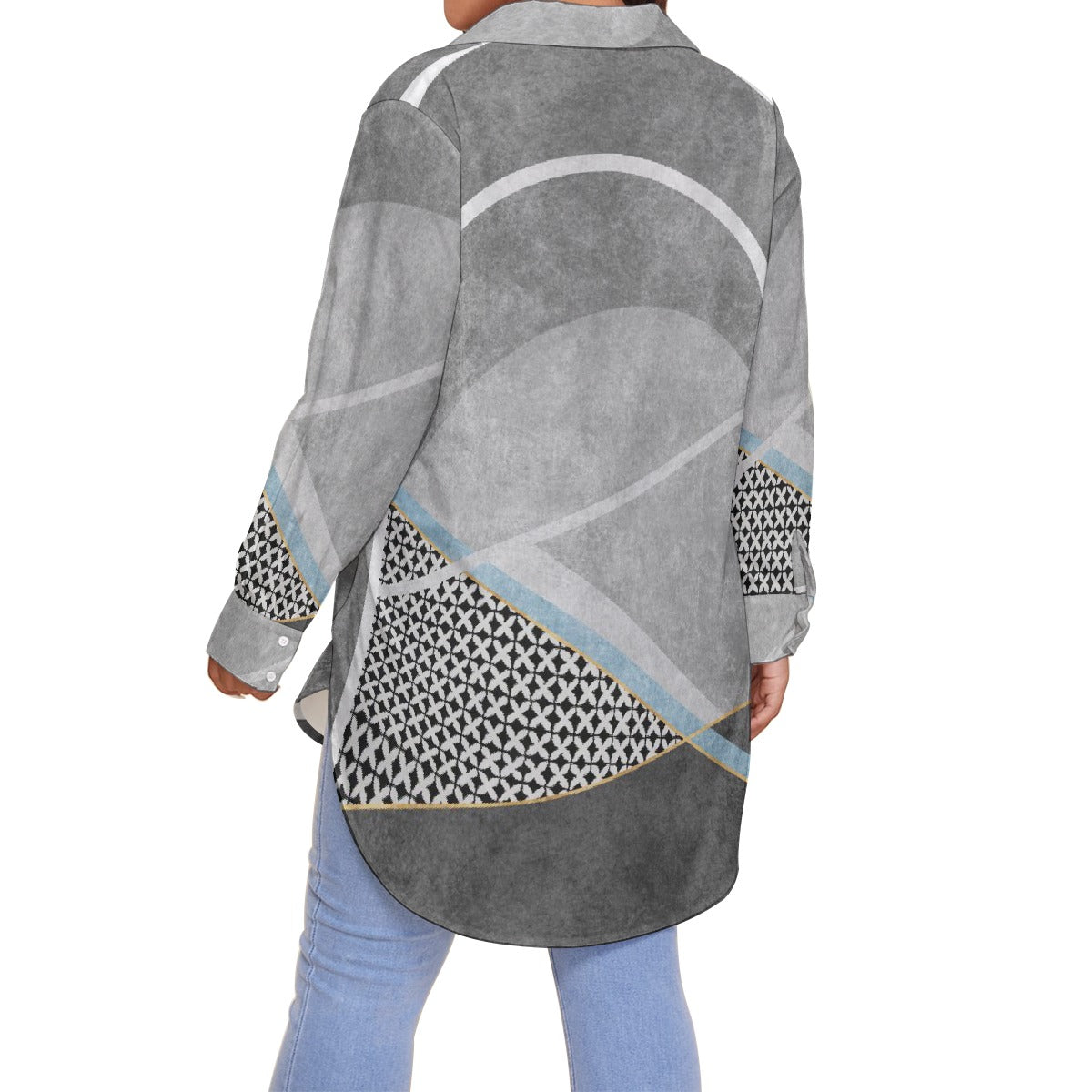 All-Over Print Women's Shirt With Long Sleeve(Plus Size)