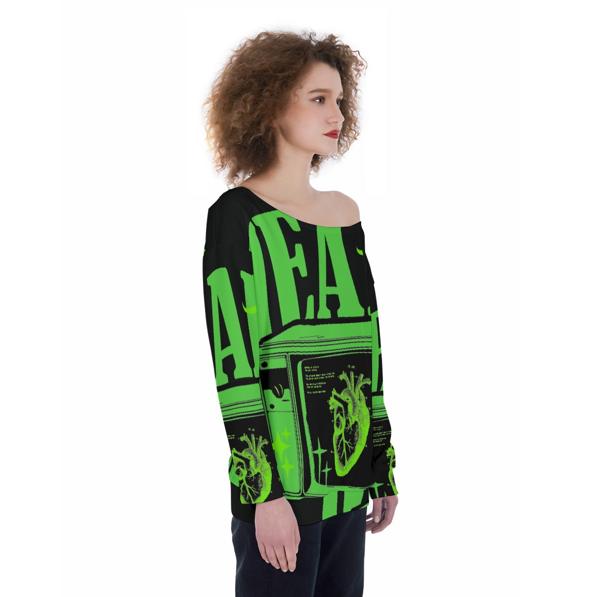 All-Over Print Oversized Women's Off-Shoulder Sweatshirt