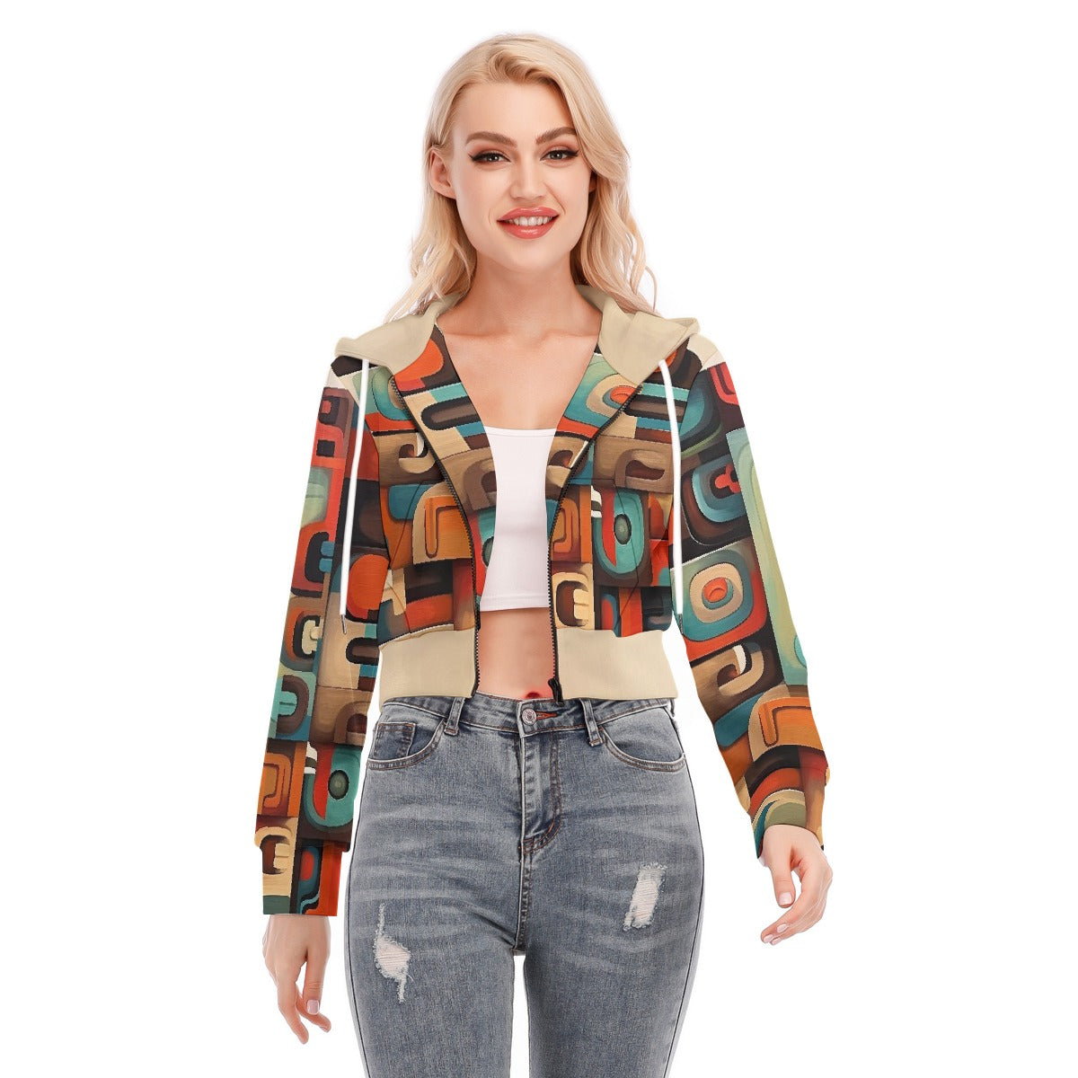 All-Over Print Women's Crop Top Hoodie With Zipper Closure
