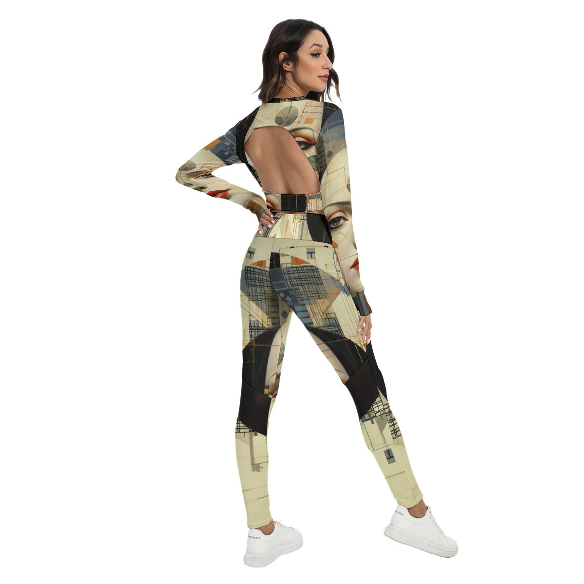 All-Over Print Women's Sport Set With Backless Top And Leggings