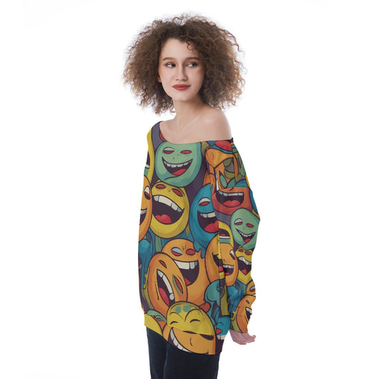 All-Over Print Oversized Women's Off-Shoulder Sweatshirt